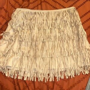 Elegant Fringe Mini Skirt in Cream